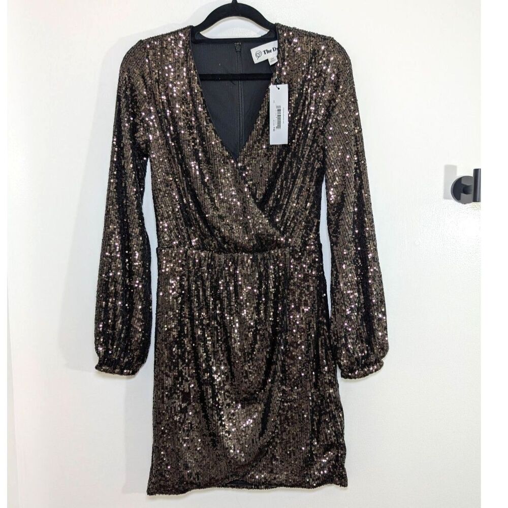 The Drop Sequin Mini Dress XXS | Bronze Glam Party Night Out Holiday Sparkle - Picture 4 of 10